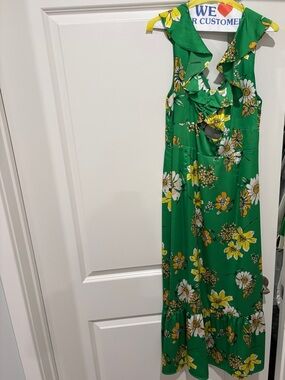 Collective Concepts Green Floral Maxi Dress with Yellow & White Blooms